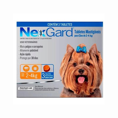 Antipulgas e Carrapatos Nexgard para cães de 2kg à 4kg com 3 tabletes mastigáveis