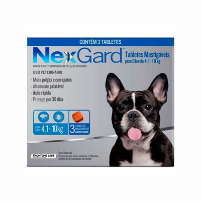 Antipulgas e Carrapatos Nexgard para Cães de 4kg a 10kg com 3 tabletes mastigáveis