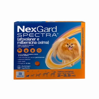 Antipulgas e Carrapatos Nexgard Spectra para Cães com 2 a 3,5 kg 3 CP Mastigáveis 500 mg