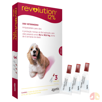 Antipulgas e Carrapatos Revolution 12% (120mg) para Cães de 10kg a 20kg com 3 pipetas - Imagem principal