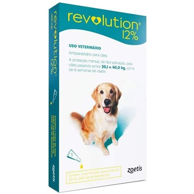 Antipulgas e Carrapatos Revolution 12% (240 mg) para cães de 20,1kg a 40kg com 1 pipeta
