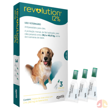 Antipulgas e Carrapatos Revolution 12% (240 mg) para Cães de 20,1kg a 40kg com 3 pipetas - Imagem principal