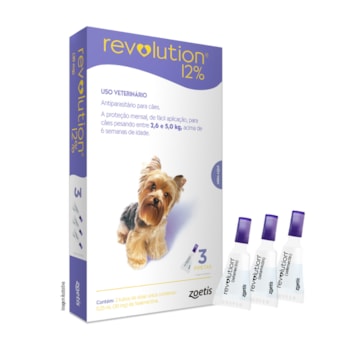 Antipulgas e Carrapatos Revolution 12% (30 mg) para cães de 2,5kg a 5kg com 3 pipetas - Imagem principal
