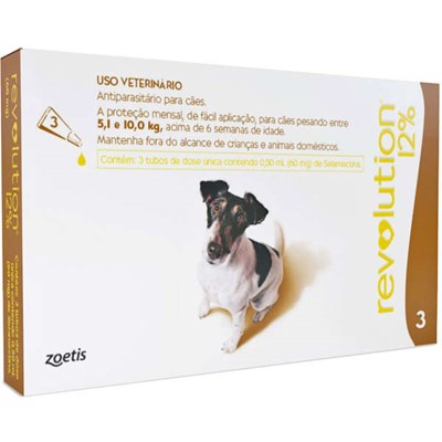 Antipulgas e Carrapatos Revolution 12% (60 mg) para Cães de 5kg a 10kg com 3 pipetas