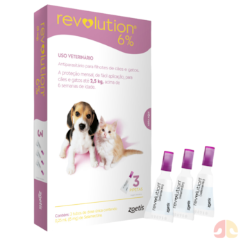 Antipulgas e Carrapatos Revolution 6% (15mg) para cães e gatos até 2,5kg com 3 pipetas - Imagem principal