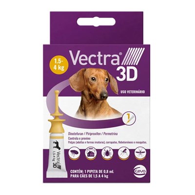 Produto Antipulgas e Carrapatos Vectra 3D para cães de 1,5kg a 4kg com 1 pipeta