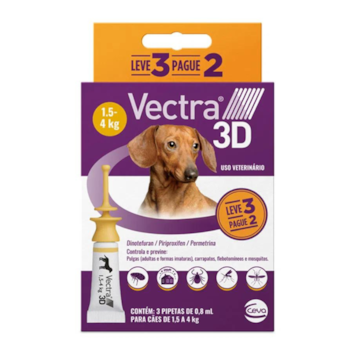 Antipulgas e Carrapatos Vectra 3D para Cães de 1,5kg a 4kg com 3 Pipetas - Imagem principal