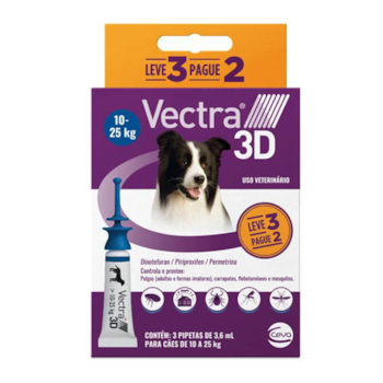 Antipulgas e Carrapatos Vectra 3D para Cães de 10kg a 25kg com 3 Pipetas - Imagem principal