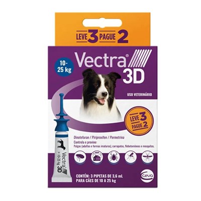 Antipulgas e Carrapatos Vectra 3D para cães de 10kg a 25kg com 3 pipetas