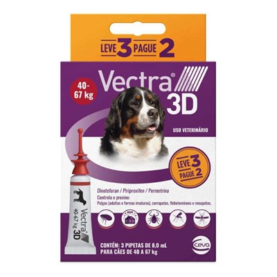 Antipulgas e Carrapatos Vectra 3D para cães de 40kg a 67kg com 3 pipetas