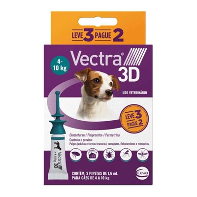 Produto Antipulgas e Carrapatos Vectra 3D para cães de 4kg a 10kg com 3 pipetas