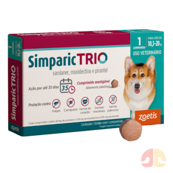 Antipulgas e Vermífugo Simparic Trio 24mg para Cães de 10,1kg a 20kg com 1 Comprimido - Imagem principal