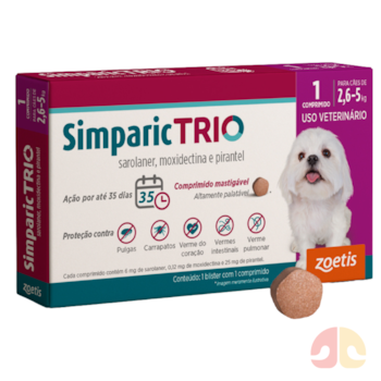Antipulgas e Vermífugo Simparic Trio 6mg para Cães de 2,6kg a 5kg com 1 Comprimido - Imagem principal