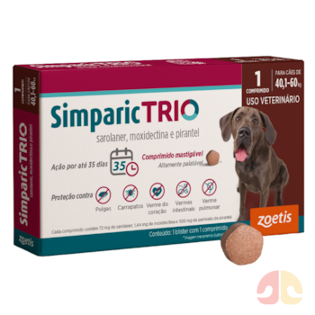 Antipulgas e Vermífugo Simparic Trio 72mg para Cães de 40,1kg a 60kg com 1 Comprimido - Imagem principal