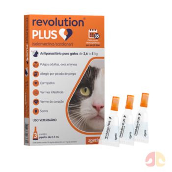 Antipulgas Revolution Plus 0,50ml para Gatos de 2,6 a 5kg com 3 Pipetas - Imagem principal