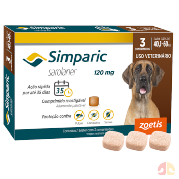 Antipulgas Simparic 120mg para cães de 40,1kg a 60,0kg com 3 comprimidos - Imagem principal