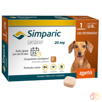 Antipulgas Simparic 20mg para Cães de 5,1kg até 10kg com 1 Comprimido - Imagem principal