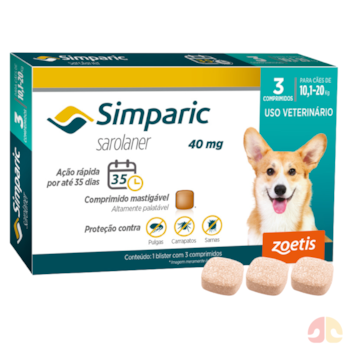 Antipulgas Simparic 40mg para cães de 10,1kg a 20kg com 3 comprimidos - Imagem principal