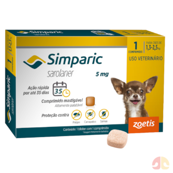 Antipulgas Simparic 5mg para Cães de 1kg a 2,5kg com 1 comprimido - Imagem principal
