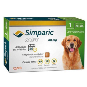 Antipulgas Simparic 80mg para cães de 20kg a 40kg com 1 comprimido - Imagem principal