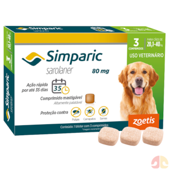 Antipulgas Simparic 80mg para Cães de 20kg à 40kg com 3 comprimidos - Imagem principal