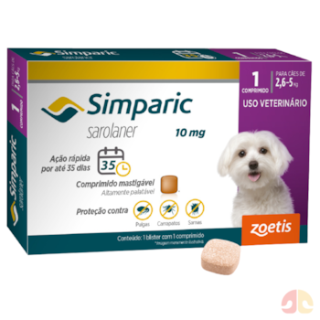 Antipulgas Simparic Tab 10mg para Cães de 2,5kg a 5kg com 1 comprimido - Imagem principal