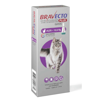 Antipulgas Transdermal Bravecto Plus 500mg/1,79ml para Gatos de 6,25kg até 12,5kg - Imagem principal