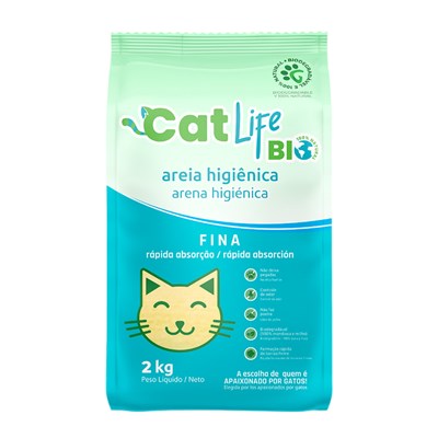 Areia Higiênica Cat Life Bio Grãos Finos para Gatos 2 kg
