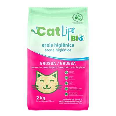 Areia Higiênica Cat Life Bio Grãos Grossos para Gatos 2kg