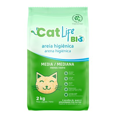 Areia Higiênica Cat Life Bio Grãos Médios para Gatos 2 kg