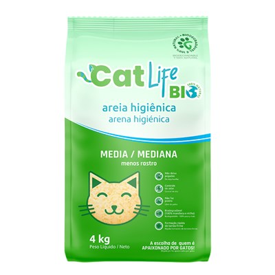 Areia Higiênica Cat Life Bio Grãos Médios para Gatos 4 kg