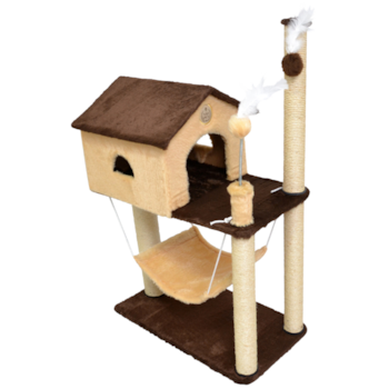 Arranhador House São Pet em Pelúcia Lisa Marrom e Bege e Sisal 70x35x104cm - Imagem principal