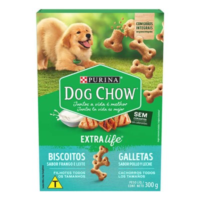 Biscoito Integral Dog Chow cães filhotes para todos os tamanhos frango e leite 300g