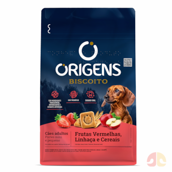 Biscoito Origens 400gr Cães Adultos Portes Mini E Pequeno Sabor Frutas Vermelhas, Linhaça e Cereais - Imagem principal