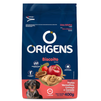 Biscoito Origens 400gr Cães Adultos Portes Mini E Pequeno Sabor Frutas Vermelhas, Linhaça e Cereais - Imagem principal