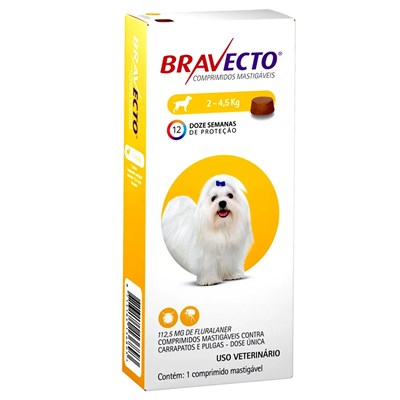 Bravecto antipulgas e carrapatos comprimido mastigáveis para cachorros 2 - 4,5kg