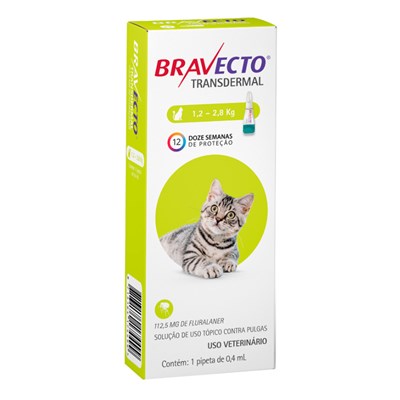 Bravecto Transdermal Antipulgas e Carrapatos para Gatos 112,5 mg 1,2 2,8 kg