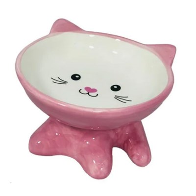 Comedouro Porcelana face gato rosa suspenso 200ml