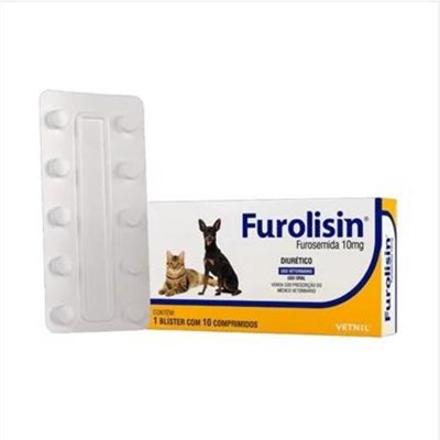 Diurético Furolisin 10mg Vetnil para Cachorros e Gatos com 10 comprimidos