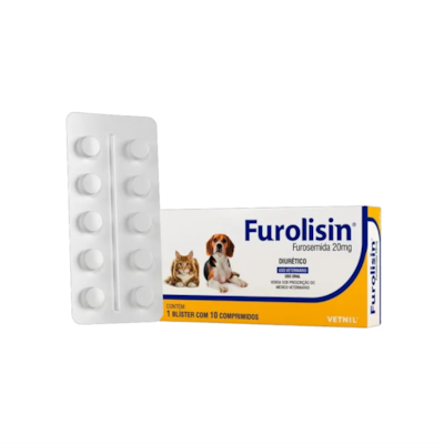 Diurético Furolisin 20mg Vetnil para Cachorros e Gatos com 10 comprimidos