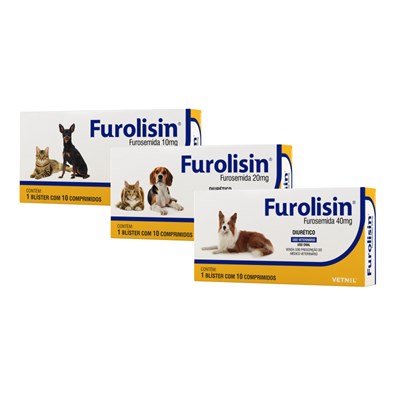 Diurético Furolisin 20mg Vetnil para Cachorros e Gatos com 10 comprimidos