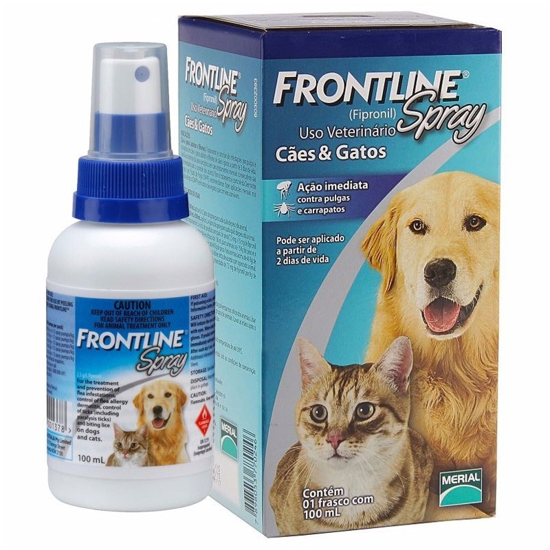 Frontline Fipronil Para Cachorros E Gatos Spray Antipulgas E Carrapatos 100ml