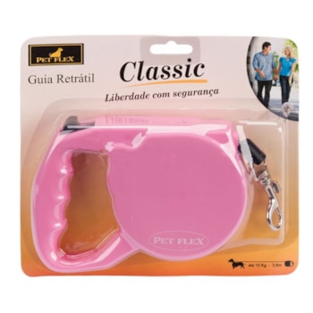 Guia Retrátil Classic 3 Metros para Cães de até 15kg Pet Flex Rosa - Imagem principal