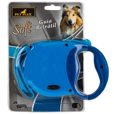 Guia Retrátil de Soft Fita 3 Metros para Cães de até 32kg Pet Flex Azul