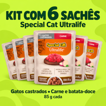 Kit 15 Sachês Special Cat Ultralife 85g Gatos Castrados Sabor Carne - Imagem principal