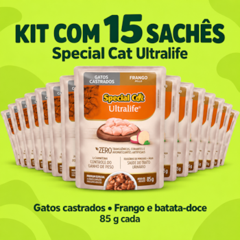 Kit 15 Sachês Special Cat Ultralife 85g Gatos Castrados Sabor Frango - Imagem principal