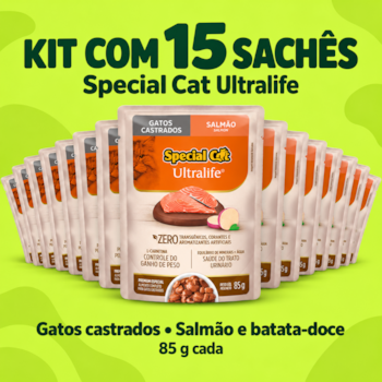 Kit 15 Sachês Special Cat Ultralife 85g Gatos Castrados Sabor Salmão - Imagem principal
