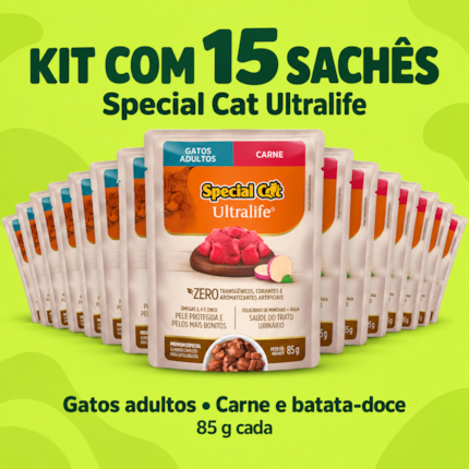 Kit 15 Sachês Special Cat Ultralife 85g Gatos Sabor Carne - Imagem principal