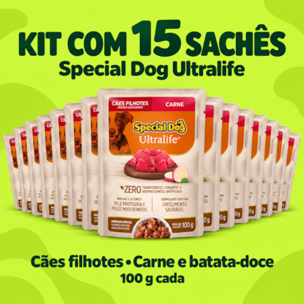 Kit 15 Sachês Special Dog Ultralife 100g Cães Filhotes Sabor Carne - Imagem principal