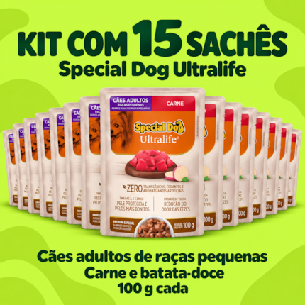 Kit 15 Sachês Special Dog Ultralife 100g Cães Raças Pequenas Sabor Carne - Imagem principal